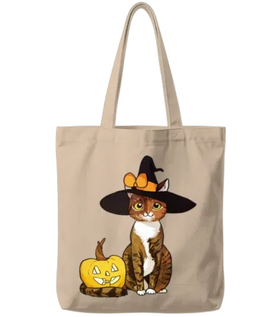 Funny Cat Halloween Tote Bags - Natural