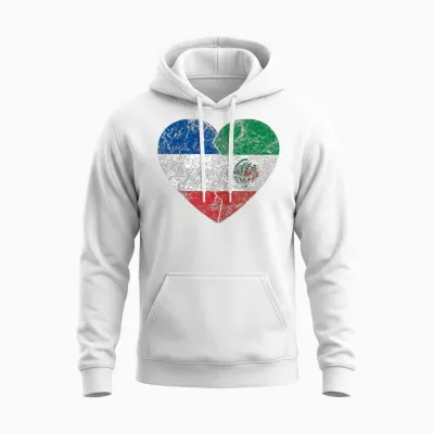 Drapeau Mexicain Français En Forme De Cœur | France Mexique Roots Vintage Unisex Hoodie - White
