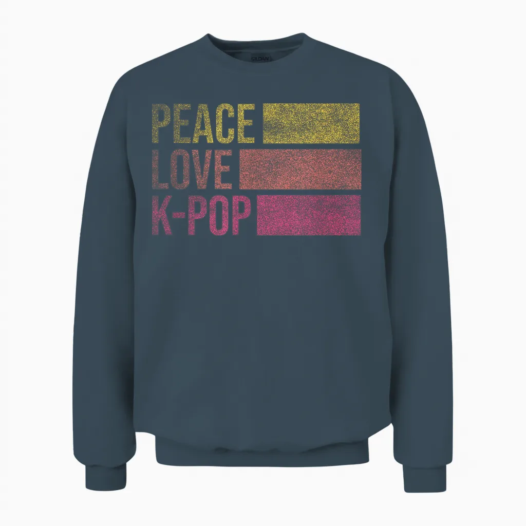 Retro K-Pop for Teen Girls Women Kpop and Peace Unisex Sweatshirt in Dark Heather