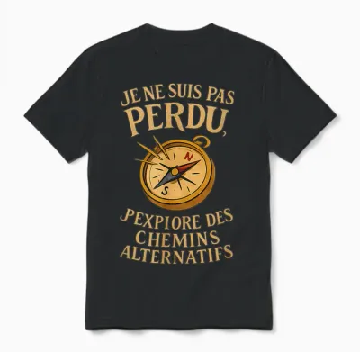 Je Ne Suis Pas Perdu - Humour Aventure Compas Vintage Unisex T-Shirt - Black