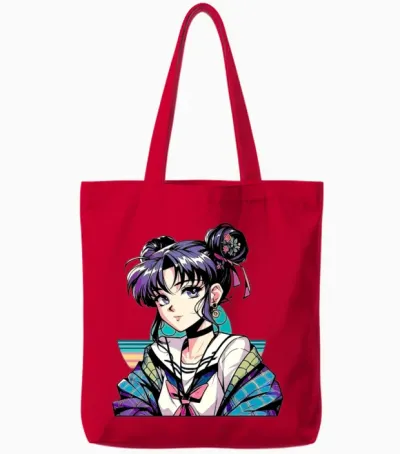 Anime Retro Girl Tote Bags - Red