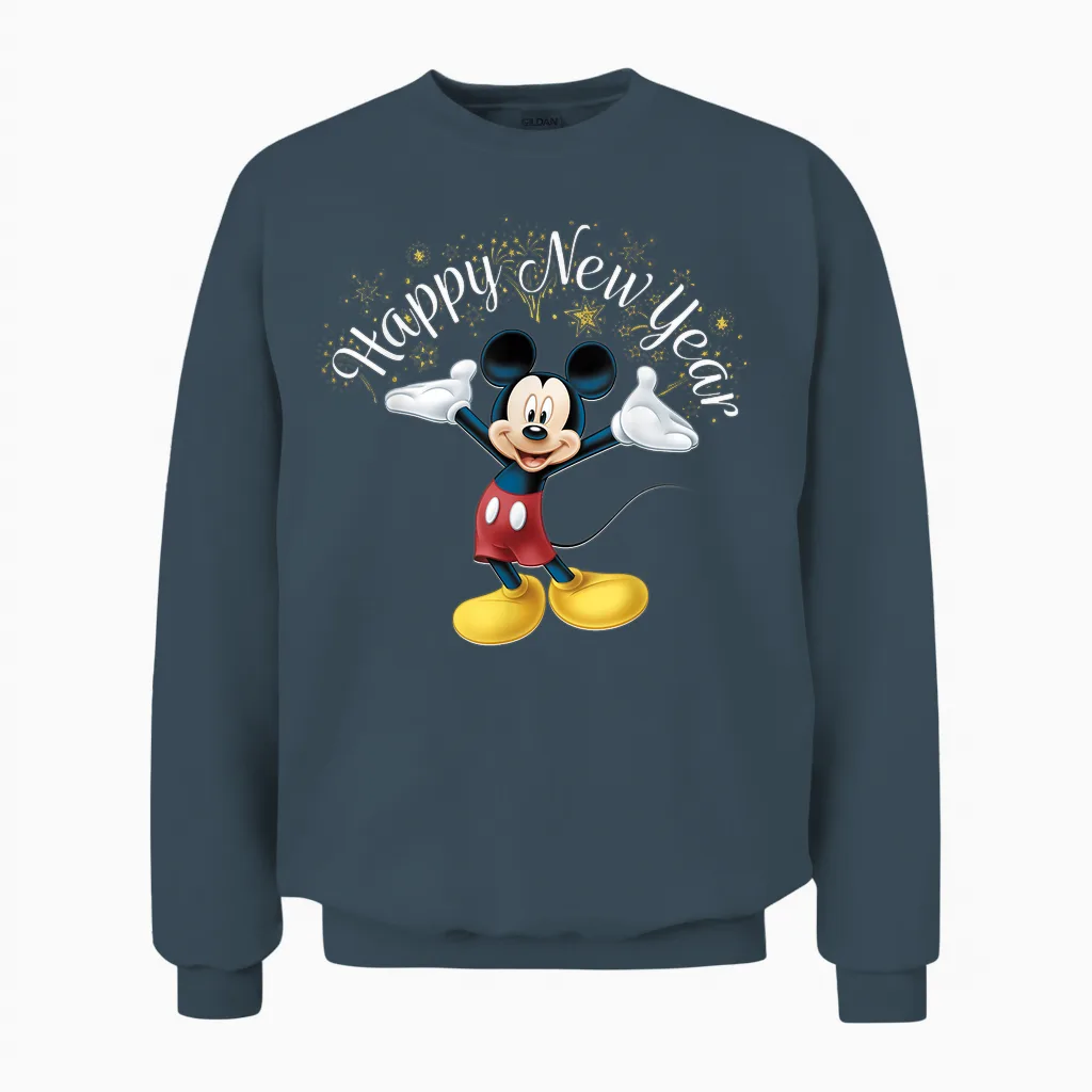Disney New Year's Mickey Mouse Happy New Year Portrait Unisex Sweatshirt in Dark Heather