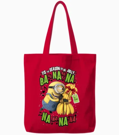 Despicable Me Minion Banana Present Christmas Short Sleeve Tote Bags - Red