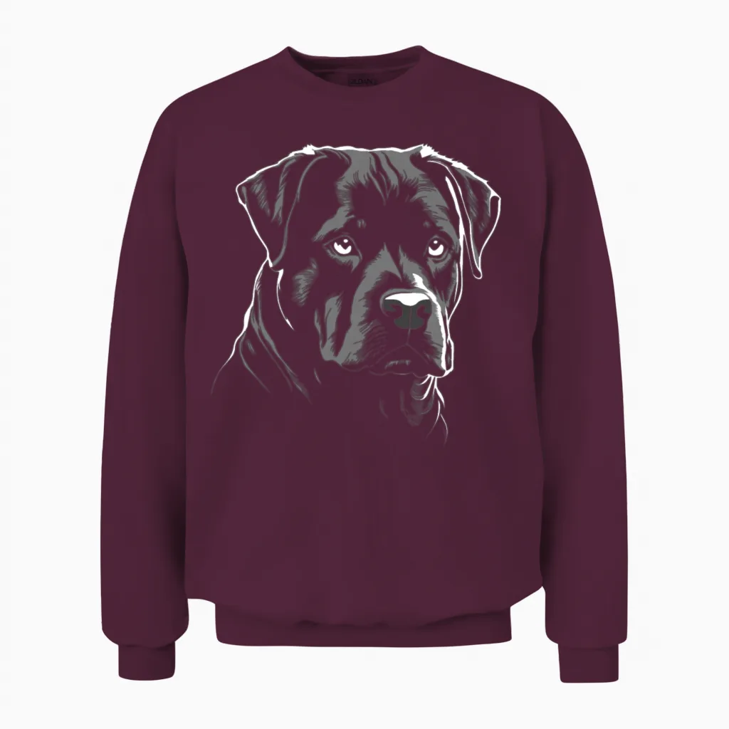 Cute Rottweiler Silhouette Unisex Sweatshirt in Maroon