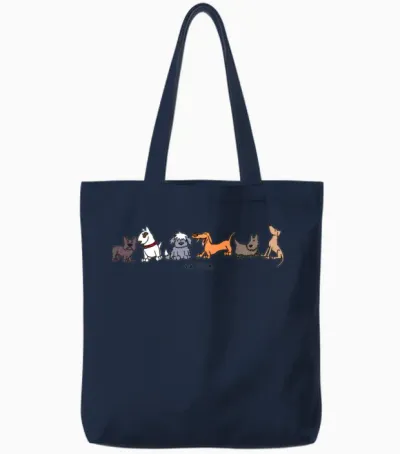 Six Pack of Dogs Cartoon Dog Tote Bags - Navy