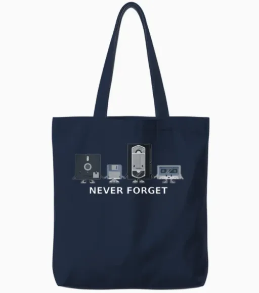 Never Forget Old Technology Tote Bags in Navy