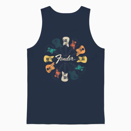 Fender Retro Guitar Kaleidoscope T-Shirt Small Unisex Tank Top in Navy