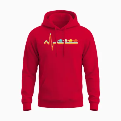 Turtle Retro Heartbeat Unisex Hoodie - Red