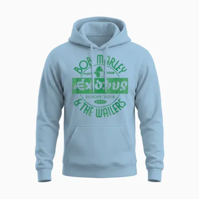 Bob Marley Exodus Europe Tour 1977 Weiß Unisex Hoodie - Light Blue