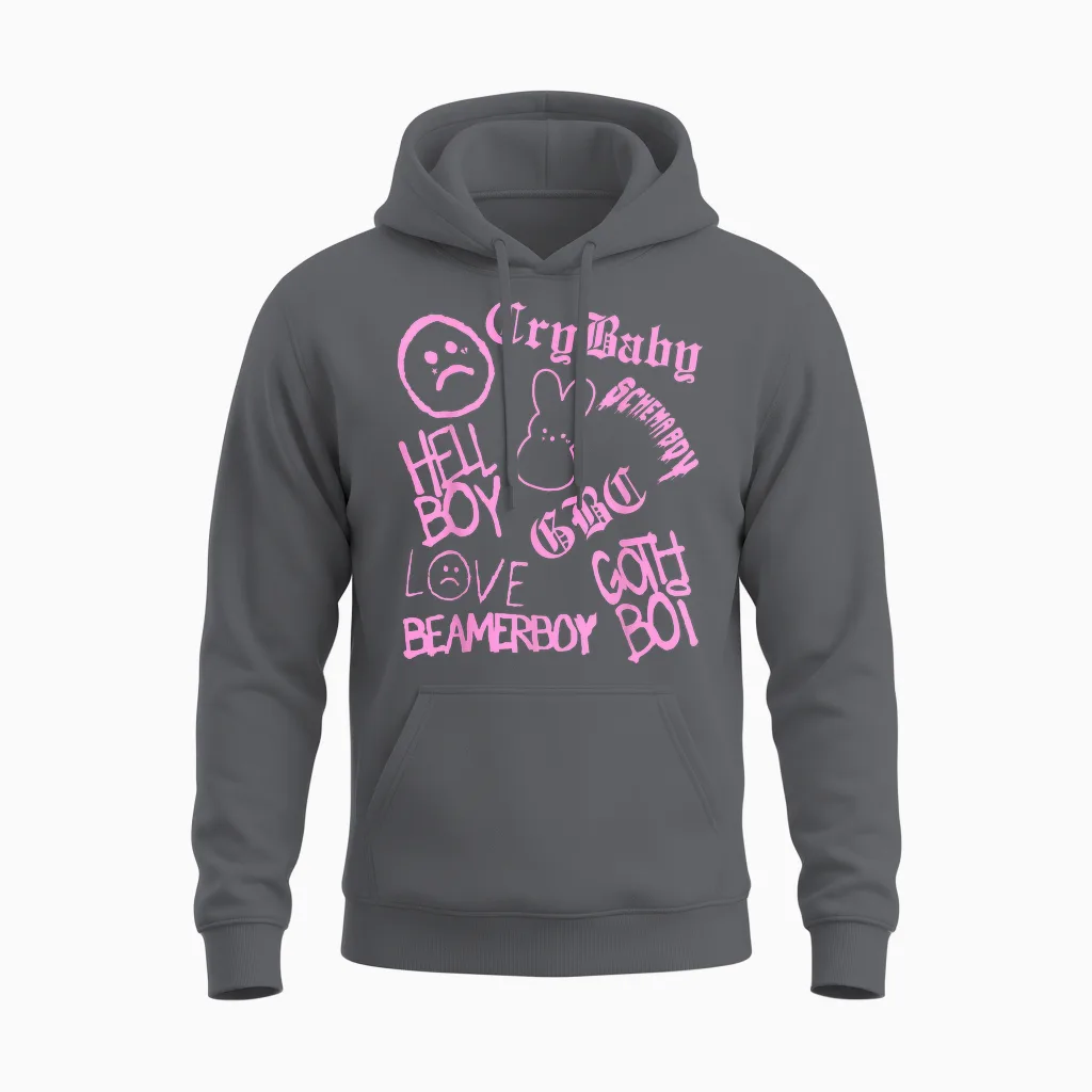 Lil Emo Rap Goth Peep Hip Hop Tattoo Unisex Hoodie in Charcoal