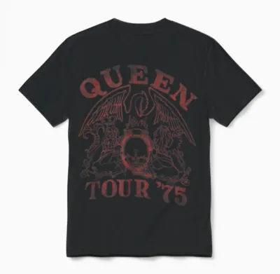 Official Queen Tour 75 T-Shirt, Black, S Unisex T-Shirt - Black
