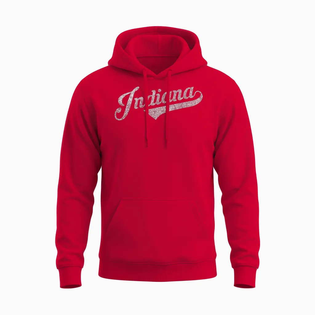 Retrocity Indiana Vintage City T-Shirt - Men's Unisex Adults & Kids - Red - Short Sleeve - Crew Neck - Vintage Style - Embroidery - Lightweight - Classic Fit - Non-Stretchable - Imported Unisex Hoodie in Red