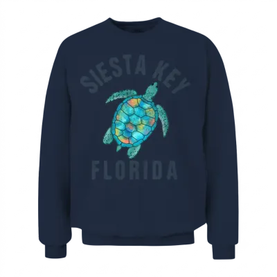 Siesta Key Fl Beach Sea Turtle Illustration Unisex Sweatshirt - Navy