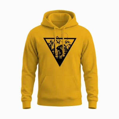 Triangle with Mountains and Birds Unisex Hoodie - Gold