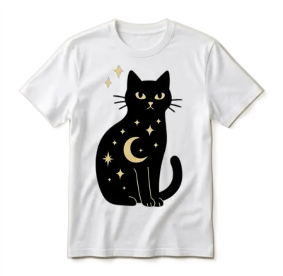 Mystic Black Cat Unisex T-Shirt - White