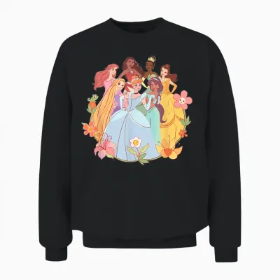 Disney Princess Pastel Princesses Spring Flower Friends T-Shirt, Black, S Unisex Sweatshirt - Black
