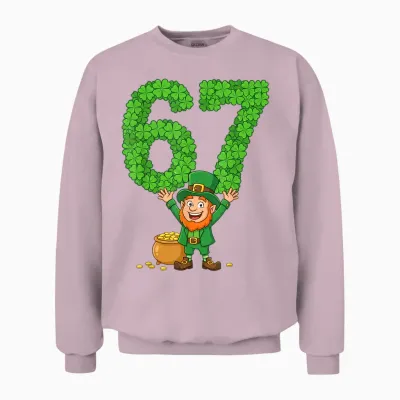 67 Bruh Shamrock Leprechaun Funny Six Seven St Patrick's Day Unisex Sweatshirt - Light Pink