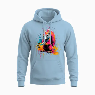 Cooles Eichhörnchen Auf Bunt Bemaltem Eichhörnchen Unisex Hoodie - Light Blue