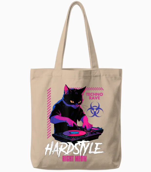 Hardstyle Outfit Cat Djs Hardstyle Right Meow Tote Bags in Natural