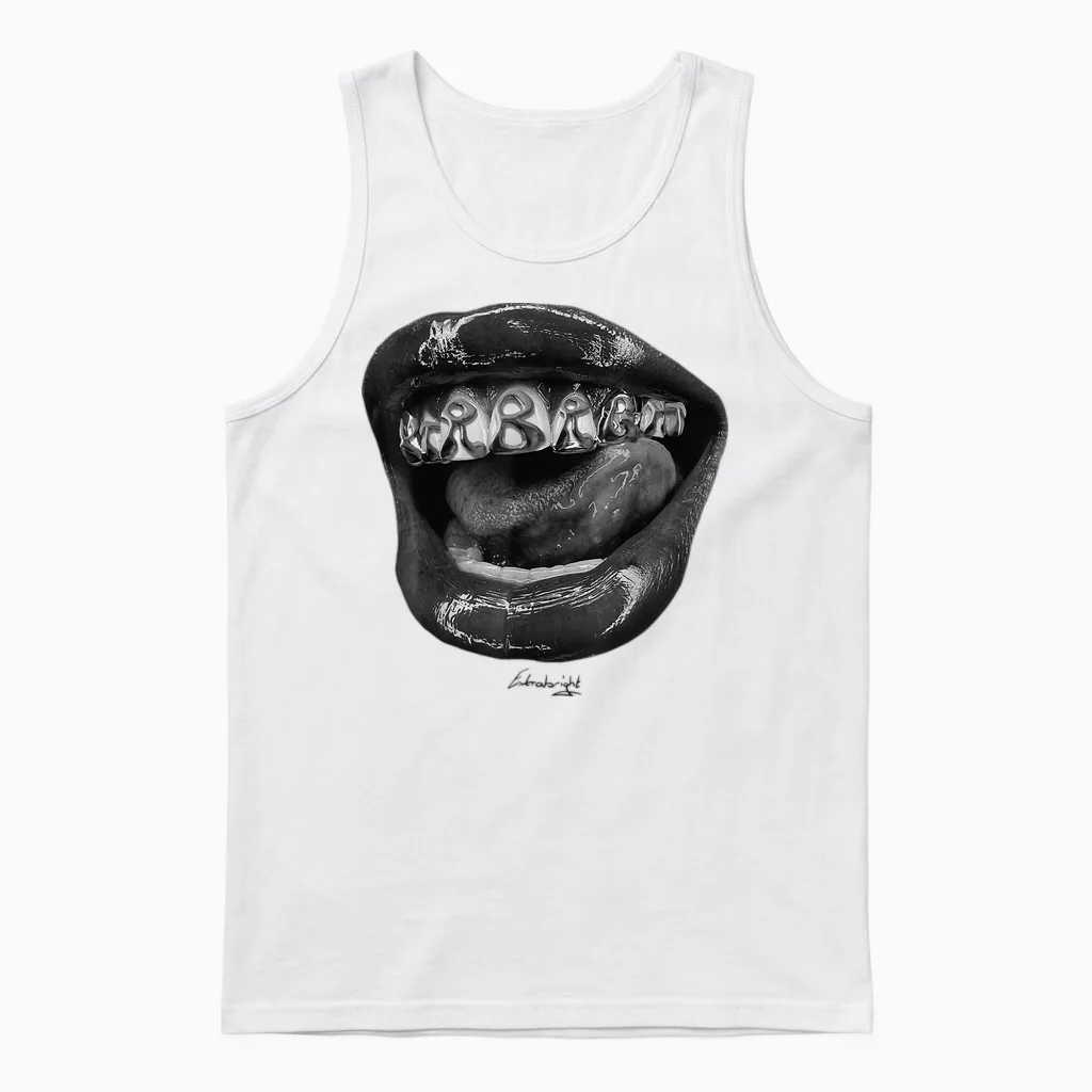 Extrabright Grillz T-Shirt, Men & Women, Unisex Adult & Children, Black, S, Classic, Streetwear, Plain, Pull-On, 1 Count, 0 Pockets, Stretchable, Unique Design, Spring & Summer Unisex Tank Top in White