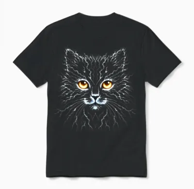 Electric Lightning Cat Portrait Unisex T-Shirt - Black