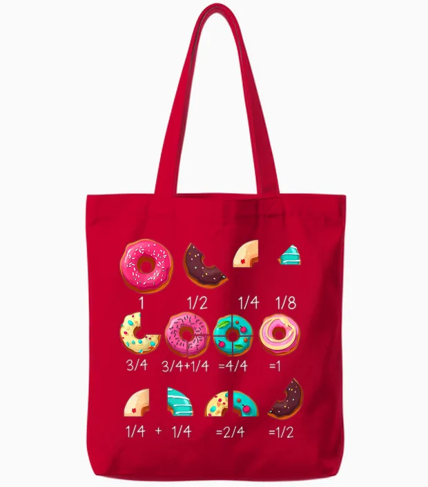 Math Donut Fraction Back to School Teacher Gifts Tote Bags in Red