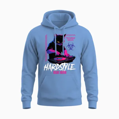 Hardstyle Outfit Cat Djs Hardstyle Right Meow Unisex Hoodie - Carolina Blue