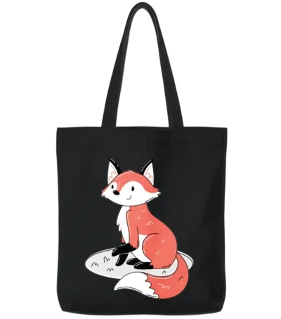 Cute Red Fox Tote Bags - Black