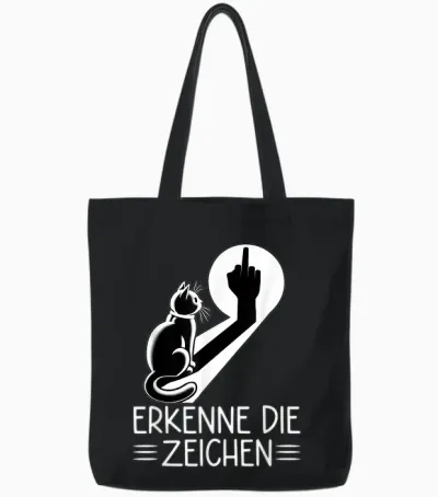Know the Signs Funny Cat Shadow Waving Cat T-Shirt, Black Tote Bags - Black