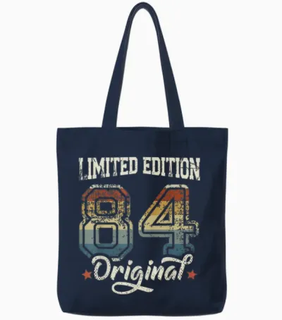 40th Birthday Man Woman 40 Years 1984 Decorative Funny Gift T-Shirt, Black Tote Bags - Navy