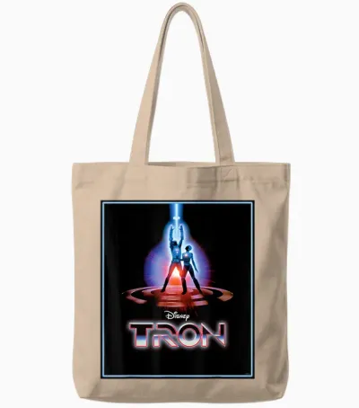 Disney Tron Official 1982 Original Movie Poster Art and Logo T-Shirt, Black, S Tote Bags - Natural