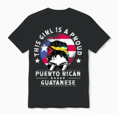 Puerto Rico Flag Guyana Grown Women Girl Unisex T-Shirt - Black