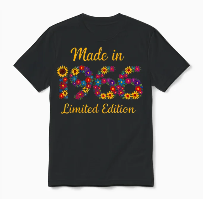 Made in 1966 Limited Edition Blumen Vintage 60 Geburtstag Unisex T-Shirt in Black