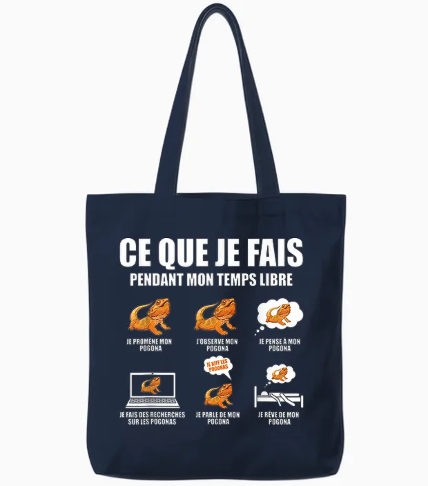 Funny Gift for Passionate Bearded Dragon Pogona Reptile T-Shirt, Black, S Tote Bags in Navy