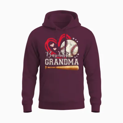 Baseball Grandma Women Family Matching Cute Baseball Grandma Unisex Hoodie - Maroon