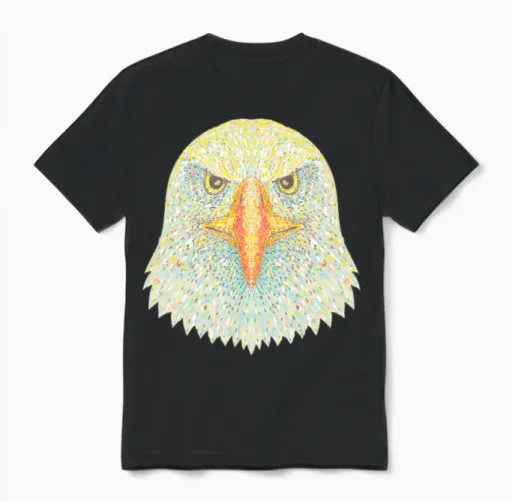 Bald Eagle Head Front View Pointillist Dot Art Unisex T-Shirt in Black