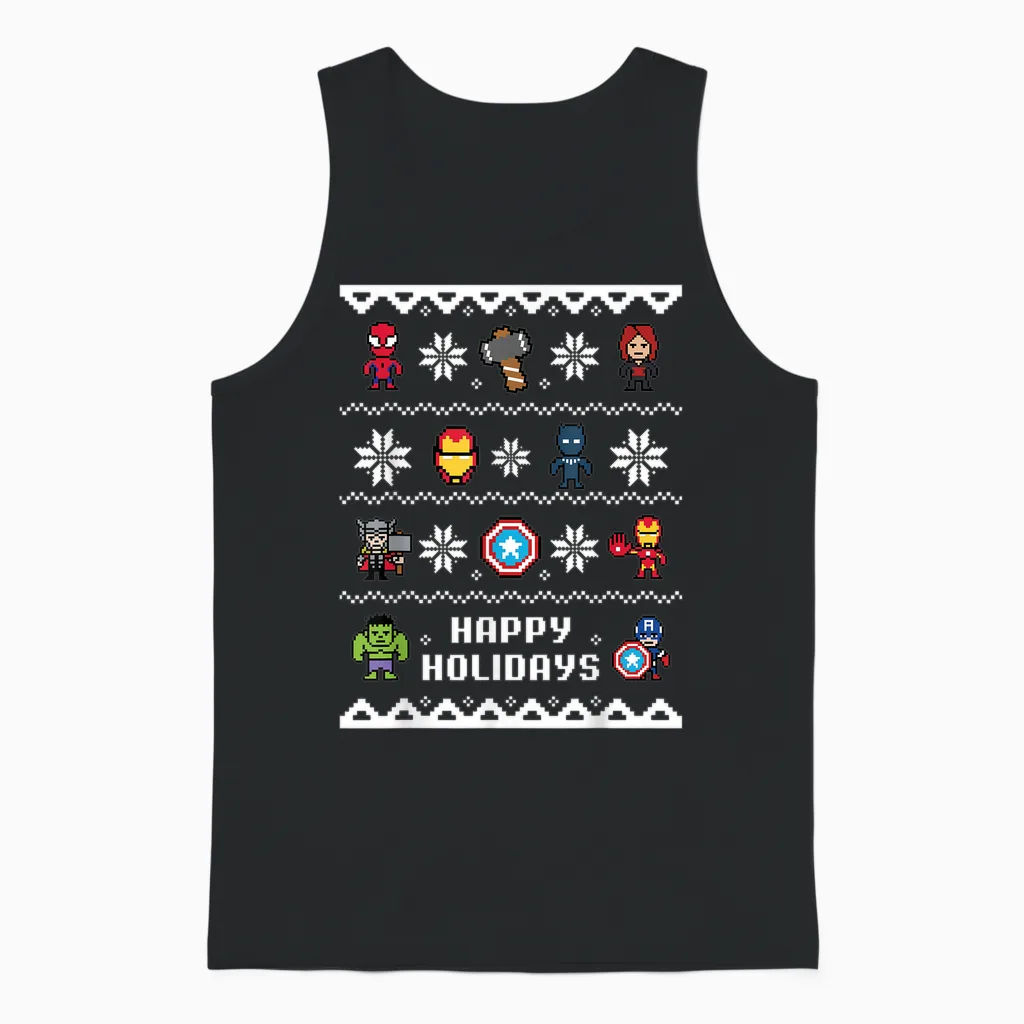 Marvel Avengers Christmas Sweater Happy Holidays Unisex Tank Top in Black