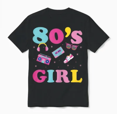 80s 80s Party Outfit Costume 80's Girl T-Shirt, Black Unisex T-Shirt - Black