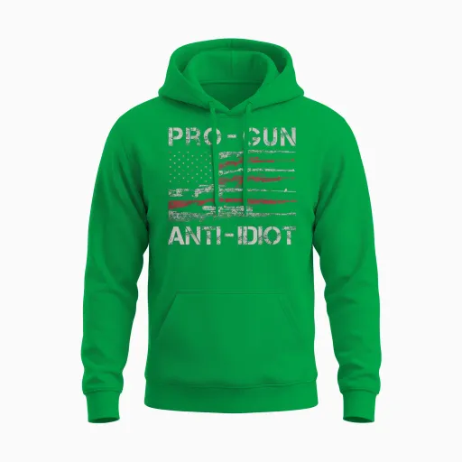 Pro Gun Anti Idiot Shirt Vintage Usa Flag 2nd Amendment Unisex Hoodie in Irish Green