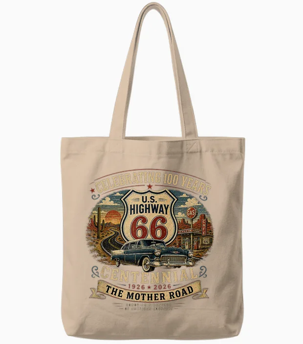 Vintage Highway 66 100 Year Centennial Anniversary Souvenir Tote Bags in Natural