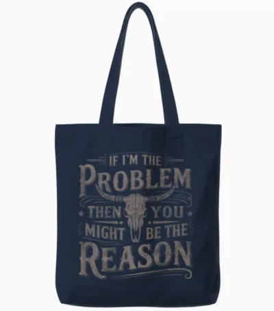 (on Back) if Problem Vintage Then You Might Be Reason Cowboy Tote Bags - Navy