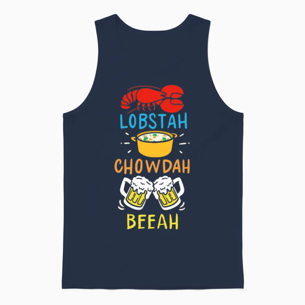 Funny Lobster Chowder Beer Boston Accent Gift Unisex Tank Top in Navy