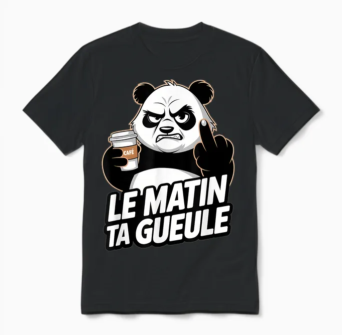 Le Matin Ta Gueule Funny Panda Coffee Sarcasm Funny Mood T-Shirt, Black, S Unisex T-Shirt in Black