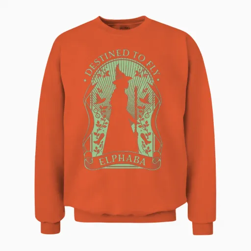 Wicked Elphaba Design with Quote Destined to Fly Unisex Sweatshirt in Orange