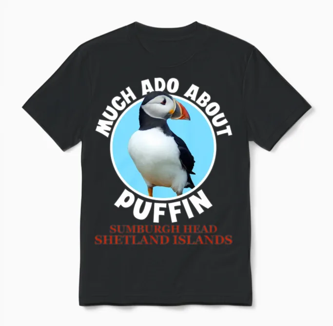 Sumburgh Head Shetland Islands Puffin Unisex T-Shirt in Black