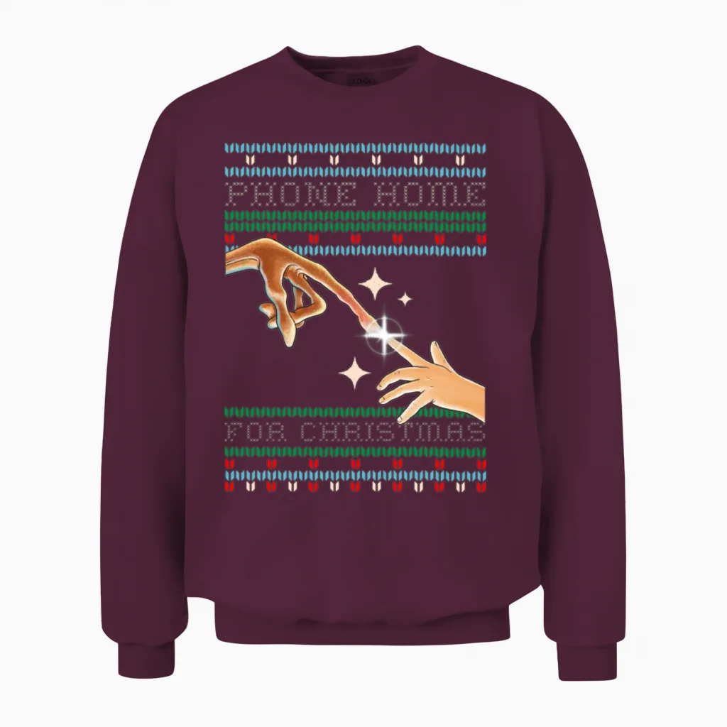 E.t. the Extra-Terrestrial Phone Home Christmas Unisex Sweatshirt in Maroon