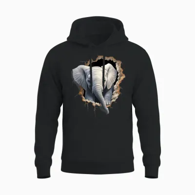 Elefanten-Wandmotiv Kunstwerk Tierwelt Afrikanische Tierliebhaber Unisex Hoodie - Black