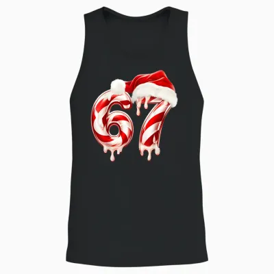 Melting Candy Cane 67 Christmas Design, Santa Hat Holiday Unisex Tank Top - Black
