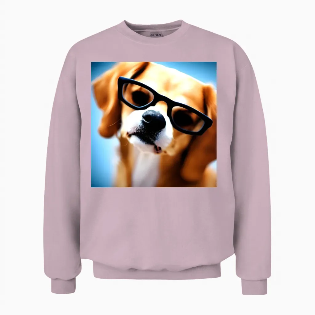 Dog with Glasses - Lovers Unisex Sweatshirt in Light Pink