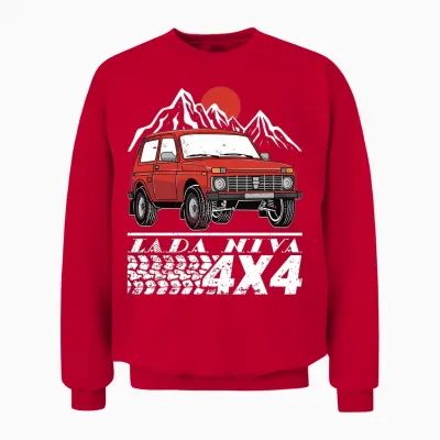 Lada Niva 4x4 Offroad Off-Road Vehicle Russia Ussr Long Sleeve, Black, S Unisex Sweatshirt - Red